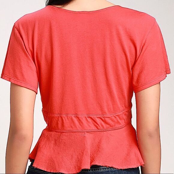 Free People We the Free Knot Me Red Tie-Front Crop Top - Picture 7 of 9
